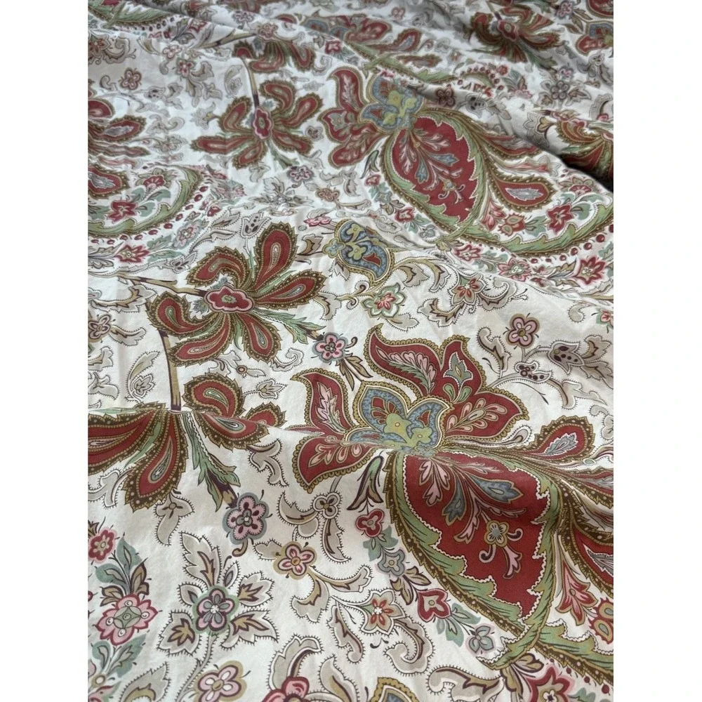 POTTERY BARN King Duvet Cover CHARLIE Paisley Floral Rust Green Cream Organic